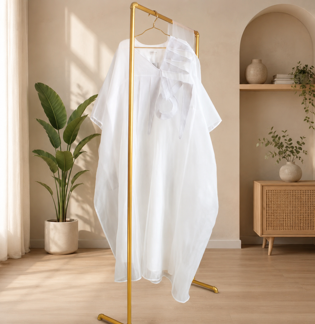 White Organza Ruffle Kaftan Dress – One Size