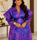 Purple statement sleeve Kaftan dress with matching headpiece