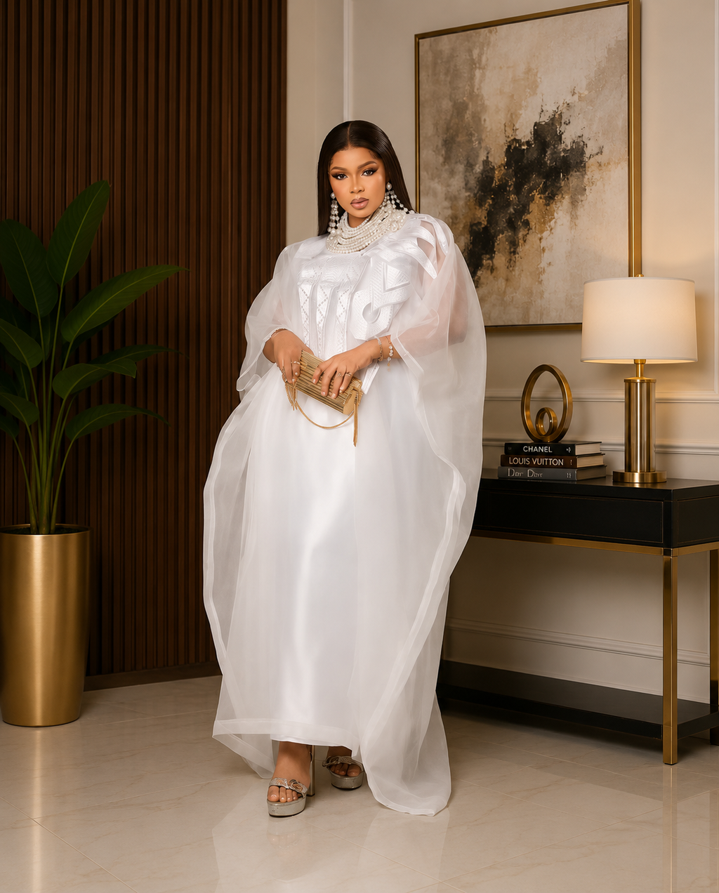 White Organza Ruffle Kaftan Dress – One Size