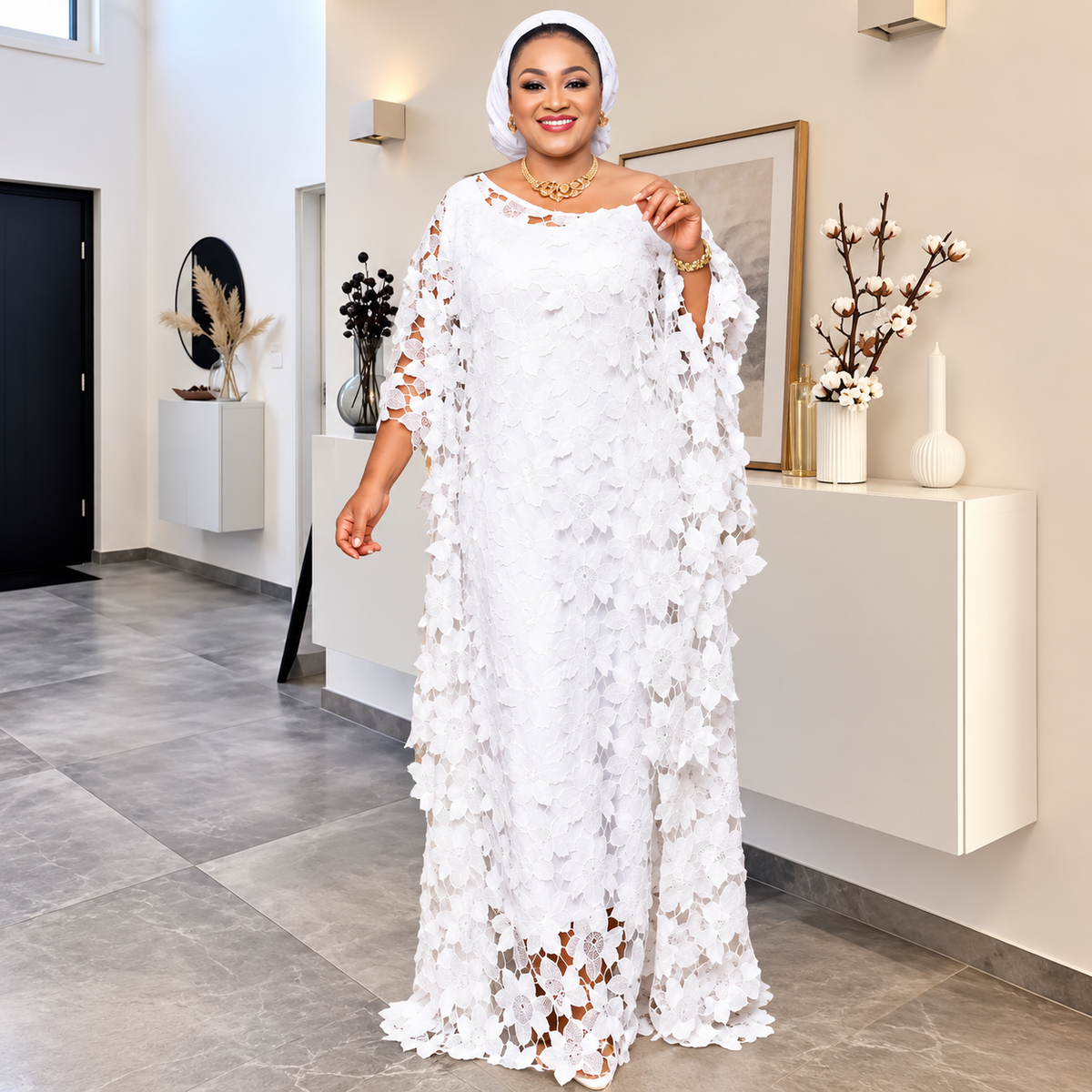 White African Lace Kaftan Dress – Next-Day Delivery