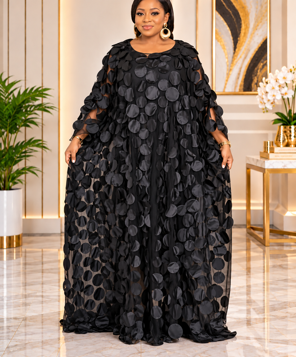 Black disc-embellished Kaftan dress