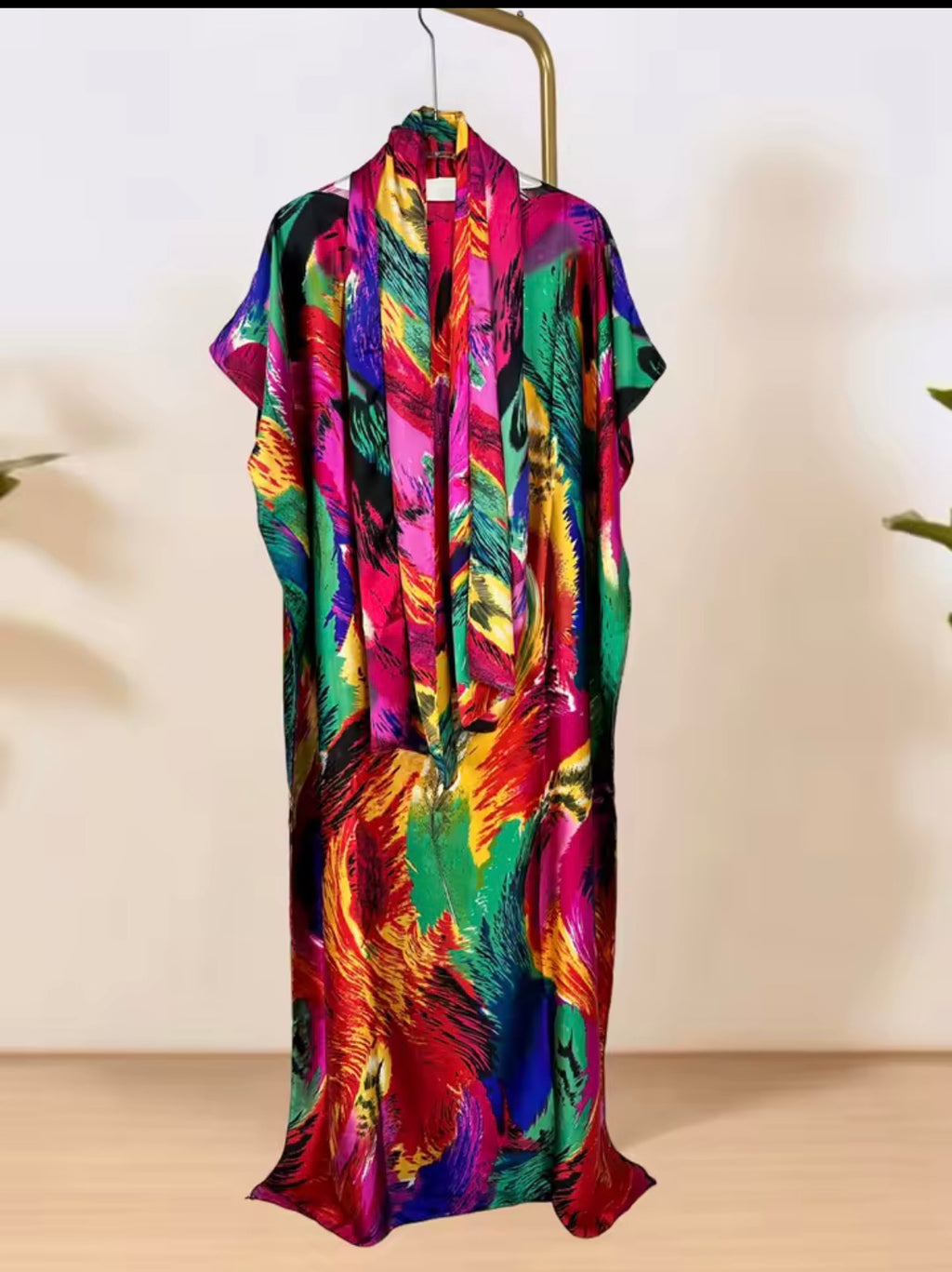 Multicolour Feather Print Kaftan