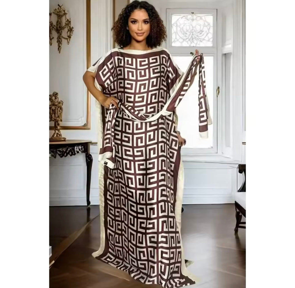 Multicolour Feather Print Kaftan