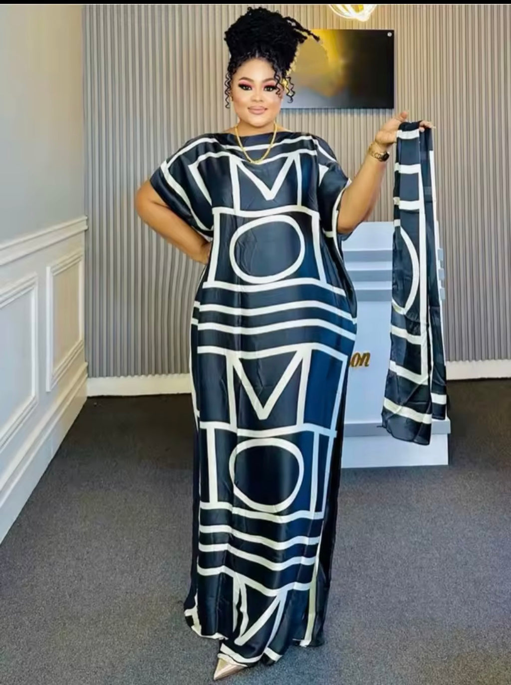 Black & White Geometric Print Kaftan