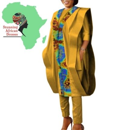 SA3043 Women African Clothes Top Shirt, Robe and Pants Sets