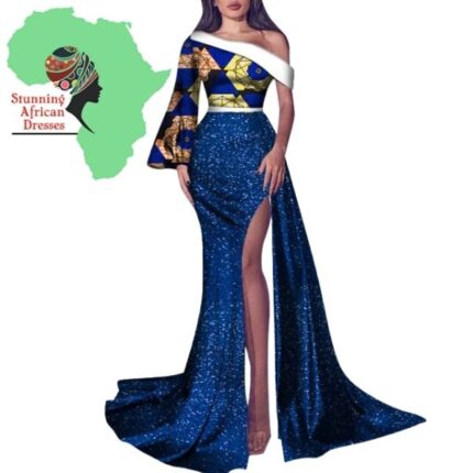SA3044 African One Shoulder Glitter Mermaid Dress