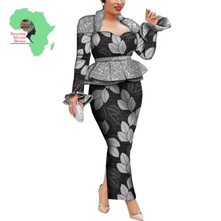SA3058 Spring Fall 2 Pcs African Women Skirt Set