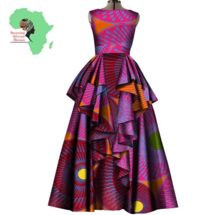 SA3077 African Print O-Necklace Sleeveless Dress
