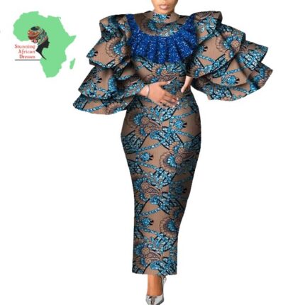 SA4019 Multi Layer Ruffles Sleeve Long Dress
