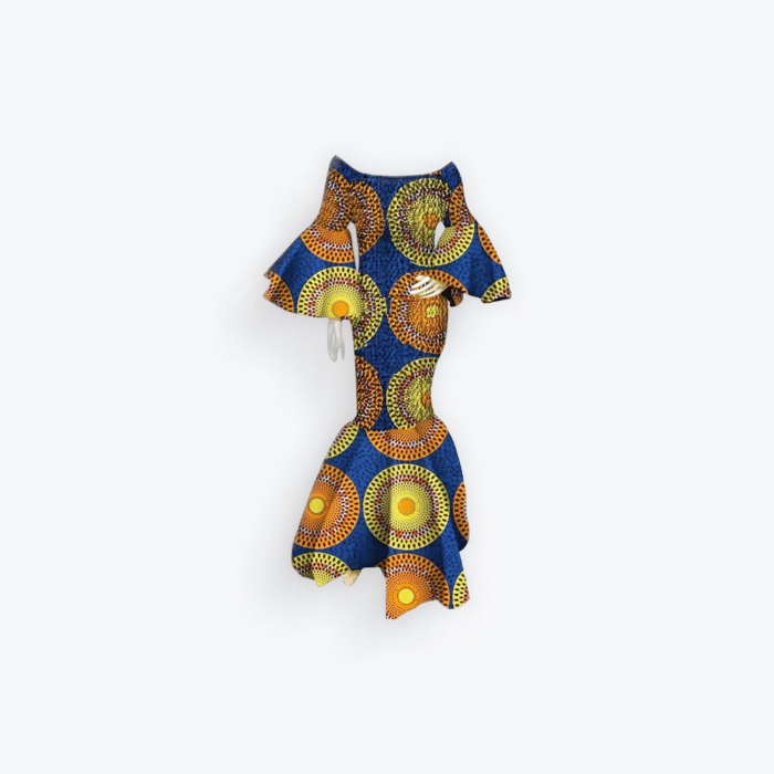 SA 4024 Long ruffle sleeve african print dress - Image 1