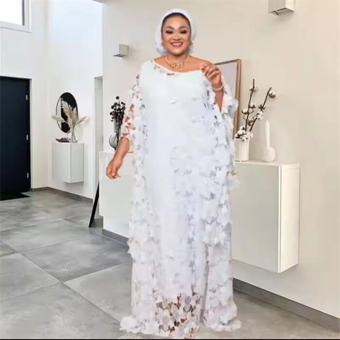 KT001 Women’s White African Lace Gown - Image 1