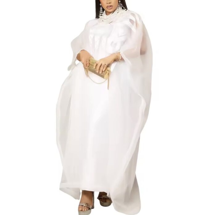 KT002 Women’s White Flowing Kaftan Dress - Image 4