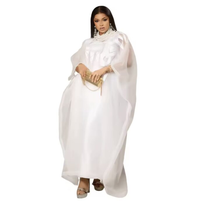 KT002 Women’s White Flowing Kaftan Dress - Image 3