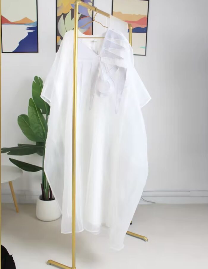 KT002 Women’s White Flowing Kaftan Dress - Image 6