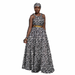 SA 4047African Women Ankara Sleeveless Gown with Headscarf - Image 3