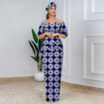 SA 4030 African Party Dress for Women – Off Shoulder Maxi Wedding Dress with Headscarf & Earrings - Image 3