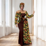 SA4032 African Women’s Wedding Dress – Off-Shoulder Maxi Dress with Headscarf - Image 6