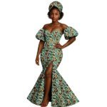 SA 4038 African Women Wedding Party Gown Sexy Puff Sleeve High Slit Mermaid Dress with Headscarf | Dashiki Ankara Style - Image 10
