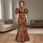 SA 4044 African Party Dress for Women Puff Sleeve O-neck Slim Fit Mermaid Dresses with Headwrap for Birthday Evening Wedding - Image 2