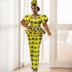 SA 4048 Elegant African Women 2-Piece Dress Set – Dashiki Ankara Puff Sleeve Ruffle Top & Skirt with Headscarf - Image 3