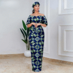 SA 4030 African Party Dress for Women – Off Shoulder Maxi Wedding Dress with Headscarf & Earrings - Image 12