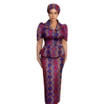 SA4036 African Women Skirt Set Luxury Metal Zipper Top & Slim Fit Skirt with Headscarf | Elegant Party Wedding Dress Suit - Image 4