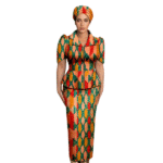 SA4036 African Women Skirt Set Luxury Metal Zipper Top & Slim Fit Skirt with Headscarf | Elegant Party Wedding Dress Suit - Image 2