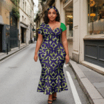 SA 4037 Ankara Fashion Women’s Slim Fit Dress Short Sleeves Patchwork Dashiki Print with Headscarf | Party Wedding Vestidos - Image 10