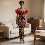 SA 4040 Ankara Fashion African Women Pleated Sleeve Heart-Collar Dress with Headscarf | Elegant Wedding Party Lady Dress - Image 13