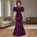 SA 4044 African Party Dress for Women Puff Sleeve O-neck Slim Fit Mermaid Dresses with Headwrap for Birthday Evening Wedding - Image 10