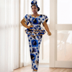 SA 4048 Elegant African Women 2-Piece Dress Set – Dashiki Ankara Puff Sleeve Ruffle Top & Skirt with Headscarf - Image 11