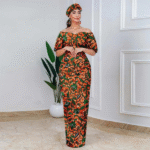 SA 4030 African Party Dress for Women – Off Shoulder Maxi Wedding Dress with Headscarf & Earrings - Image 4