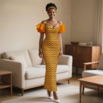 SA 4040 Ankara Fashion African Women Pleated Sleeve Heart-Collar Dress with Headscarf | Elegant Wedding Party Lady Dress - Image 12