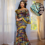 SA4027 African Women Skirt Set Luxury Gown | Short Sleeve Slit Top & Slim Skirt with Headwrap Wedding Dress - Image 7