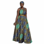 SA 4047African Women Ankara Sleeveless Gown with Headscarf - Image 9