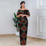 SA 4030 African Party Dress for Women – Off Shoulder Maxi Wedding Dress with Headscarf & Earrings - Image 5