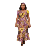 SA 4037 Ankara Fashion Women’s Slim Fit Dress Short Sleeves Patchwork Dashiki Print with Headscarf | Party Wedding Vestidos - Image 9