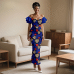 SA 4040 Ankara Fashion African Women Pleated Sleeve Heart-Collar Dress with Headscarf | Elegant Wedding Party Lady Dress - Image 11