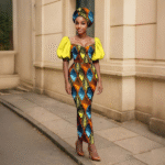 SA 4042 Ankara Fashion Puff Sleeve Women Slim Fit Dress Patchwork Dashiki Ankara Print with Headscarf | African Style Vestidos - Image 10