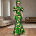 SA 4044 African Party Dress for Women Puff Sleeve O-neck Slim Fit Mermaid Dresses with Headwrap for Birthday Evening Wedding - Image 8