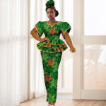 SA 4048 Elegant African Women 2-Piece Dress Set – Dashiki Ankara Puff Sleeve Ruffle Top & Skirt with Headscarf - Image 9