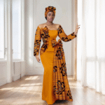 SA4032 African Women’s Wedding Dress – Off-Shoulder Maxi Dress with Headscarf - Image 3