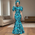 SA 4044 African Party Dress for Women Puff Sleeve O-neck Slim Fit Mermaid Dresses with Headwrap for Birthday Evening Wedding - Image 7
