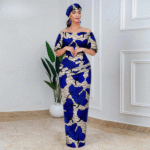 SA 4030 African Party Dress for Women – Off Shoulder Maxi Wedding Dress with Headscarf & Earrings - Image 7