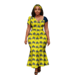 SA 4037 Ankara Fashion Women’s Slim Fit Dress Short Sleeves Patchwork Dashiki Print with Headscarf | Party Wedding Vestidos - Image 7