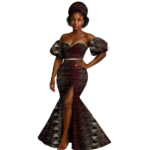 SA 4038 African Women Wedding Party Gown Sexy Puff Sleeve High Slit Mermaid Dress with Headscarf | Dashiki Ankara Style - Image 5