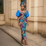 SA 4042 Ankara Fashion Puff Sleeve Women Slim Fit Dress Patchwork Dashiki Ankara Print with Headscarf | African Style Vestidos - Image 8