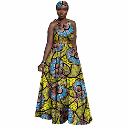 SA 4047African Women Ankara Sleeveless Gown with Headscarf