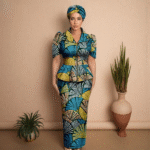 SA 4042 Ankara Fashion Puff Sleeve Women Slim Fit Dress Patchwork Dashiki Ankara Print with Headscarf | African Style Vestidos - Image 7