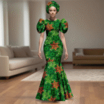 SA 4044 African Party Dress for Women Puff Sleeve O-neck Slim Fit Mermaid Dresses with Headwrap for Birthday Evening Wedding - Image 5